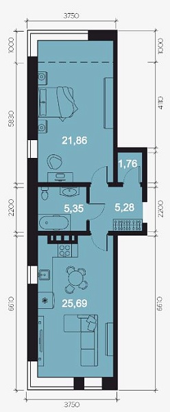 2-к. кв-ра. 63.69 кв.м. (№245) 